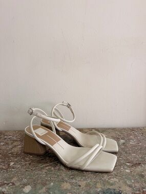 Cream Strappy Block Heel